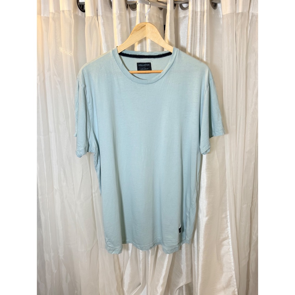 Hollister T-Shirt Mens XL Light Blue Longline Fit Short Sleeve Crew Neck